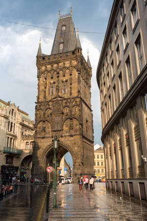 Prague, Czech Republic - May 24, 2018: Powder tower landmark in Prague. Tourist destinationのeditorial素材