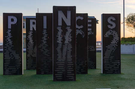 Melbourne, Australia - December 7, 2016: Artistic monument with letters near historic Princes Pier in Melbourne, Australiaのeditorial素材