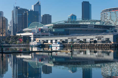 Melbourne, Australia - June 14, 2017: Network Seven television station offices in Docklands suburb of Melbourne. 7 Channel and Ethihad stadium buildingsのeditorial素材