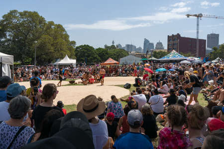 Sydney, Australia - January 26, 2020: People watching traditional Aboriginal corroboree performance at Yabun festivalのeditorial素材