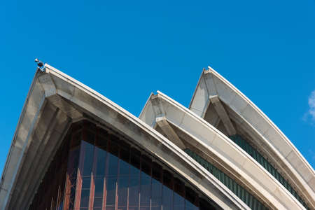 Sydney, Australia - August 22, 2015: Close up of iconic Australias landmark. Roof of Sydney Opera House against blue sky on the backgroundのeditorial素材