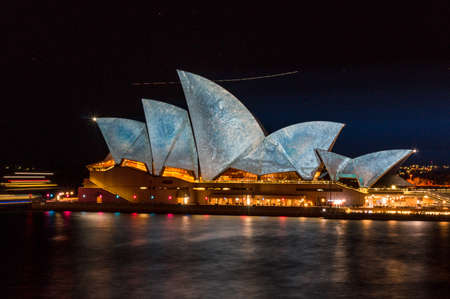 Sydney, Australia - June 03, 2014: Sydney Opera House with laser projection art during Vivid Sydney Festival eventのeditorial素材
