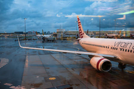 Sydney, Australia - December 7, 2016: Virgin Australia air craft on parking bay at the Kingsford Smith Airport in Sydneyのeditorial素材