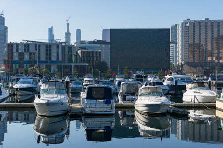 Melbourne, Australia - June 14, 2017: Melbourne docklands with marina waterfront property and yachtsのeditorial素材