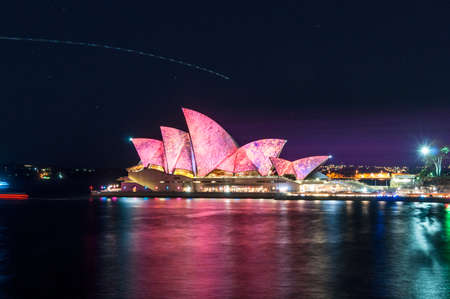 Sydney, Australia - June 03, 2014: Sydney Opera House with laser projection art during Vivid Sydney Festival eventのeditorial素材