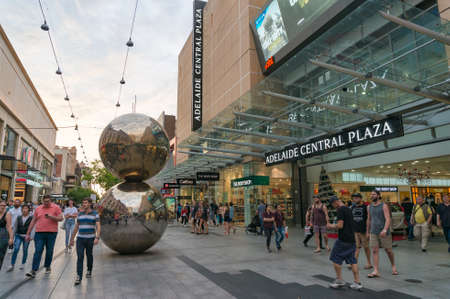 Adelaide, Australia - November 11, 2017: Rundle mall Balls sculpture with people casually walking aroundのeditorial素材