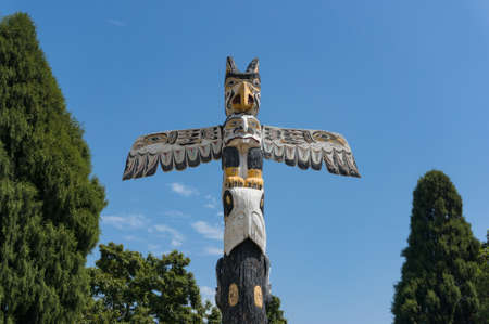 Sydney, Australia - January 26, 2020: Magic creature bird with spread wings wooden totem at Victoria pablic park in Redfern suburb of Sydney, Australiaのeditorial素材