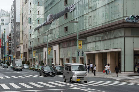 Tokyo, Japan - August 30, 2016: Tokyo street with cars and people, pedestrians in Ginza, Chuoのeditorial素材