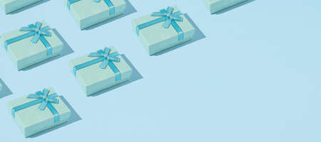 Minimal composition background of pastel pink and blue Christmas gift box. New Year creative...
