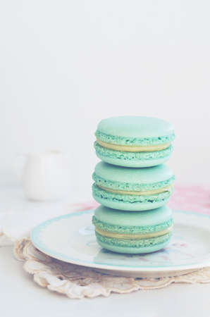 Mint macaroon with copy space on light backgroundの写真素材