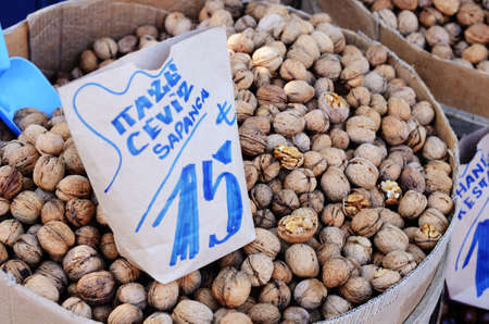 Walnut for sale at spicy bazaar in Istanbulの写真素材