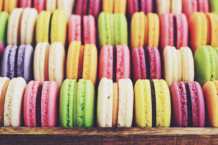Macaroons mix - pistachio, strawberry, blackberry, lavender, vanilla, caramel and coffeeの写真素材