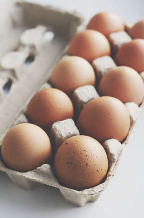 Brown eggs in cardboard boxの写真素材