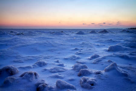Winter landscape with sunset sky. Composition of nature. の写真素材