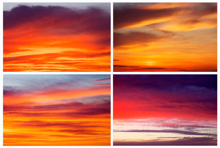 Collection of backgrounds with fiery sunset sky. Sky backgroundの写真素材