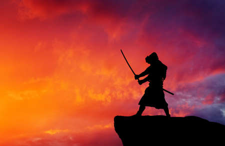 Samurai on top of mountain. Conceptual design.の写真素材
