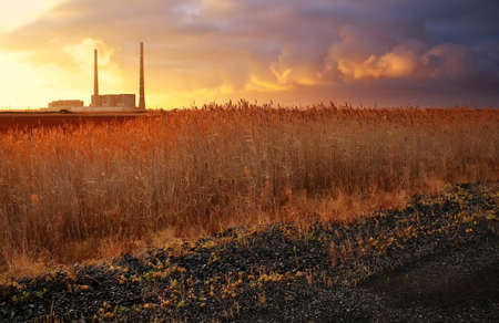 Beautiful landscape with Power Station. The power station, located in Energodar of Zaporizhia area, Ukraine.の写真素材