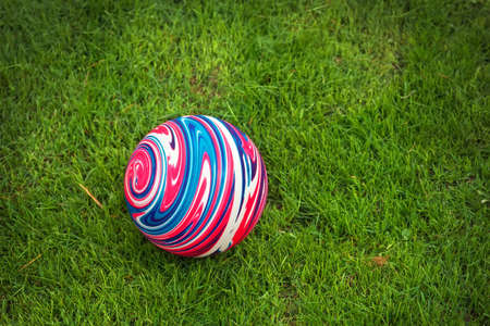 Colorful rubber ball on the green grass.の写真素材