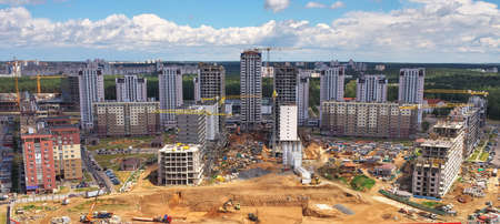 Aerial view, cityscape of Minsk, Belarus. Construction of new high-rise buildings