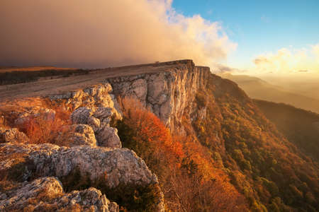 Beautiful mountain landscape in autumn time during sunsetの写真素材