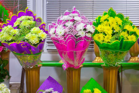 Bouquets of chrysanthemums in a flower shopの写真素材