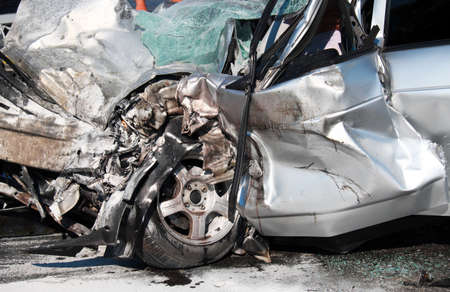 Damaged vehicle after car crash.