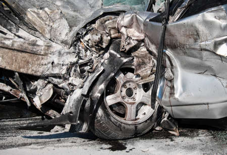Damaged vehicle after car crash.