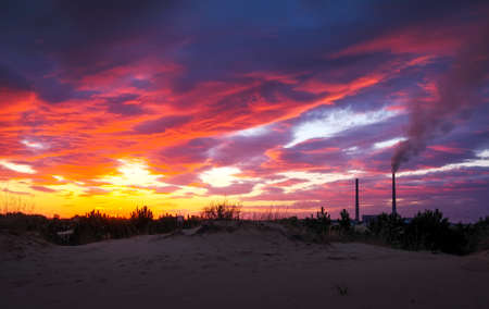 Beautiful fiery orange and red sunset sky.の写真素材