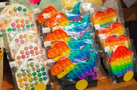 Colorful antistress sensory toy, fidget bubble push  in the shop.の写真素材