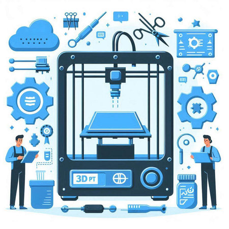 3D printer. Automatic 3d printer. Automatic 3d printer. Automatic 3d printer. Automatic 3d machine. Automatic 3d printing. Vector illustrationのイラスト素材