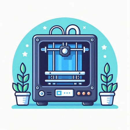 3d printer in flat style. Vector illustration on white background.のイラスト素材