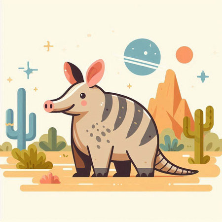 Armadillo in the desert. Cute cartoon vector illustration.のイラスト素材