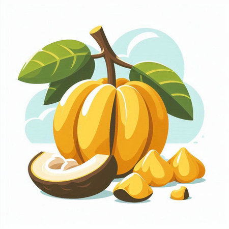 Cocoa fruit on a white background. Vector illustration in cartoon style.のイラスト素材
