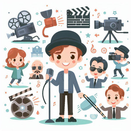 Cinema and Film Festival Set Vector Illustration. Cartoon Characterのイラスト素材