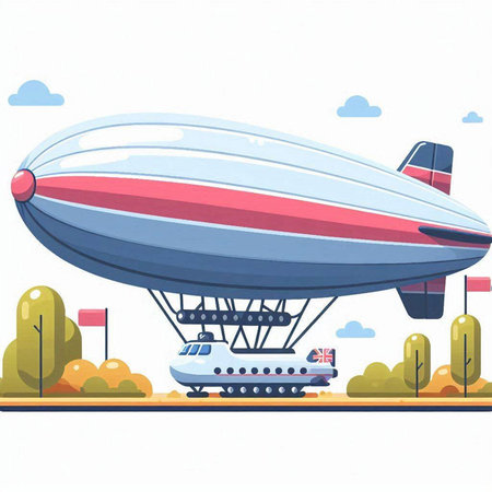 Airship. Colorful vector illustration in flat cartoon style on white backgroundのイラスト素材