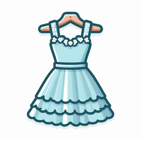 Illustration of a blue dress on a mannequin isolated on white backgroundのイラスト素材