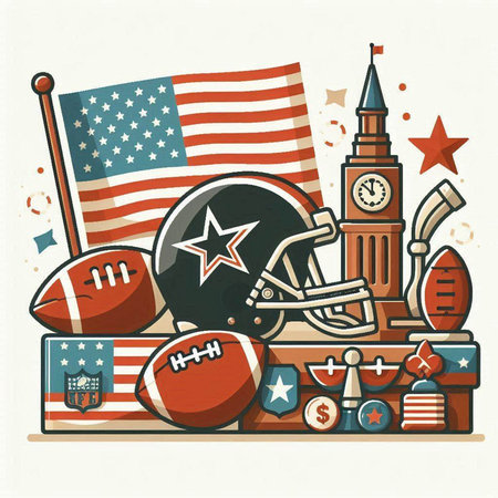 American football icons. Vector illustration in retro style. Colored background.のイラスト素材