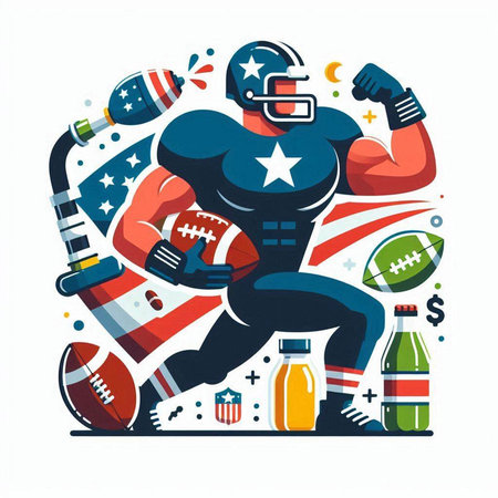 American football player with ball and helmet. American football player. Vector illustrationのイラスト素材