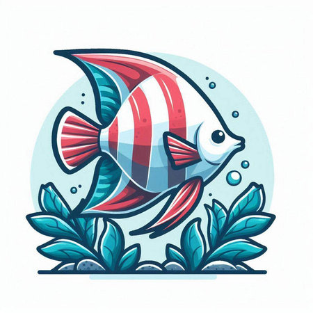 Cartoon colorful fish on a white background. Vector illustration of a sea animal.のイラスト素材