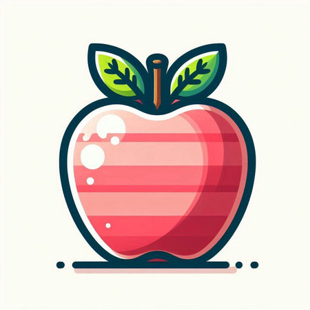 Apple icon. Vector illustration of a red apple with green leaves.のイラスト素材