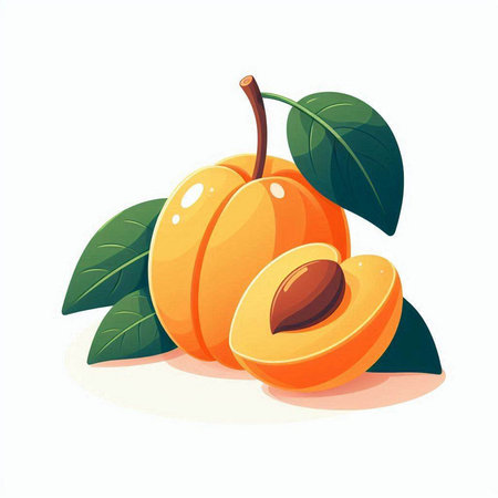 Apricot fruit with leaves on white background. Vector illustration.のイラスト素材