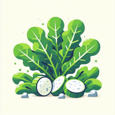 Illustration of fresh green lettuce leaves in cartoon flat style. Vector illustrationのイラスト素材