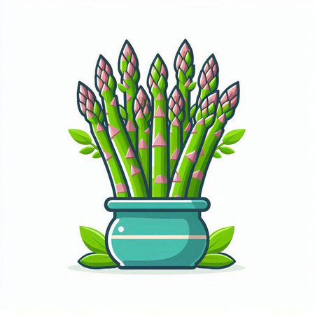 Bunch of asparagus in a vase. Vector illustration.のイラスト素材