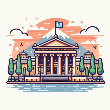 Vector illustration of the National Library in Washington DC, USA. Linear style.のイラスト素材