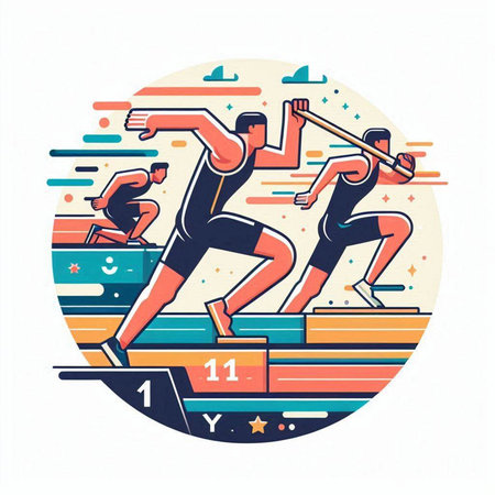 Athletics, running competition, vector illustration in flat styleのイラスト素材