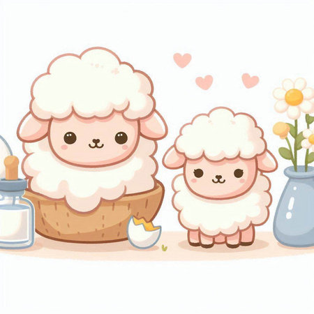 Sheep and lamb in love. Cute cartoon character. Vector illustration.のイラスト素材