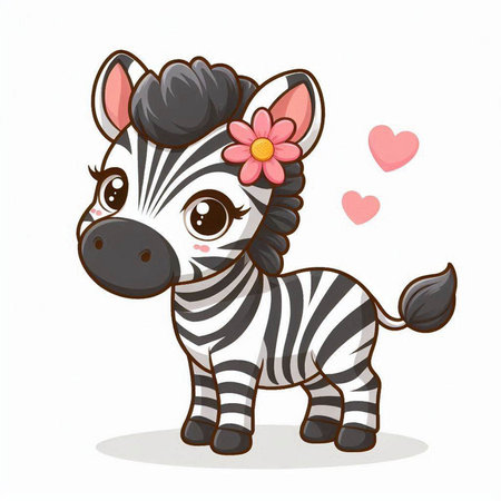 Cute cartoon zebra with flower in her hair. Vector illustration.のイラスト素材