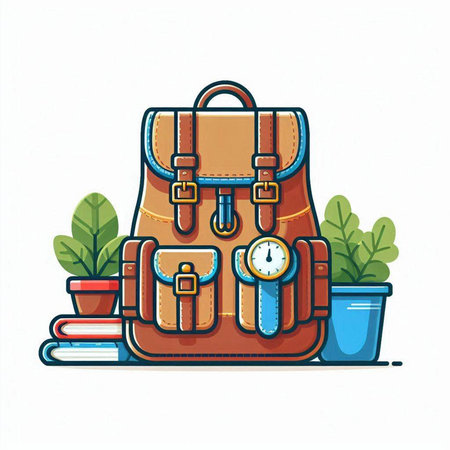 Backpack with books and bag on white background. Vector illustration.のイラスト素材