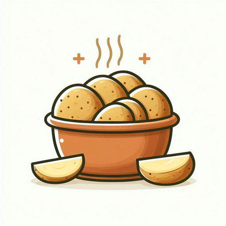 Potatoes in a clay bowl on a white background. Vector illustration.のイラスト素材
