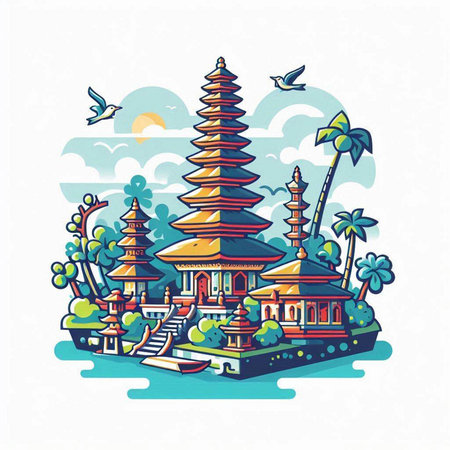 Buddhist temple on the island of Sri Lanka. Vector illustrationのイラスト素材